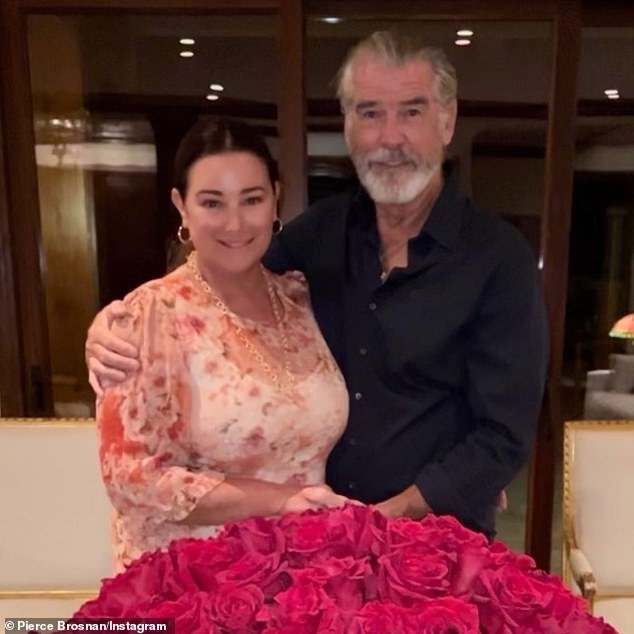 Actor Pierce Brosnan presents wife Keely Shaye with a heartfelt gift of 60 roses on her 60th birthday, reflecting on their initial encounter in Cabo San Lucas.