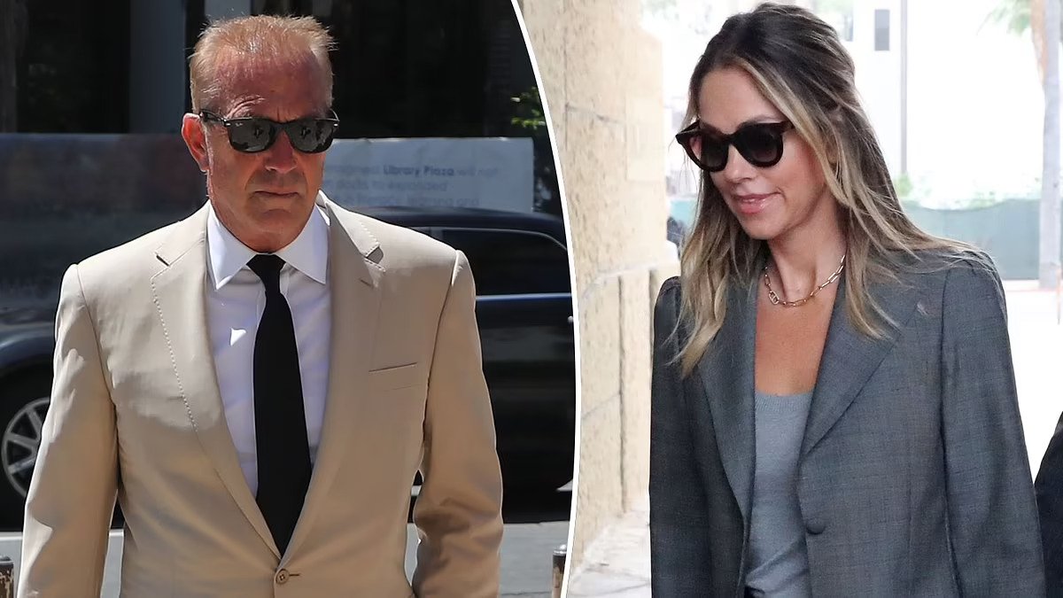 Kevin Costner stays serious while Christine Baumgartner cries about her expensive life and asks for more child support