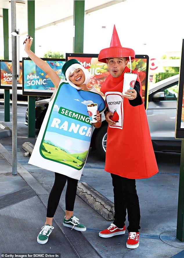 Sarah Hyland and husband Wells Adams celebrate Halloween by channeling Taylor Swift’s famous condiment combo with a ‘ketchup and seemingly ranch’ themed costume