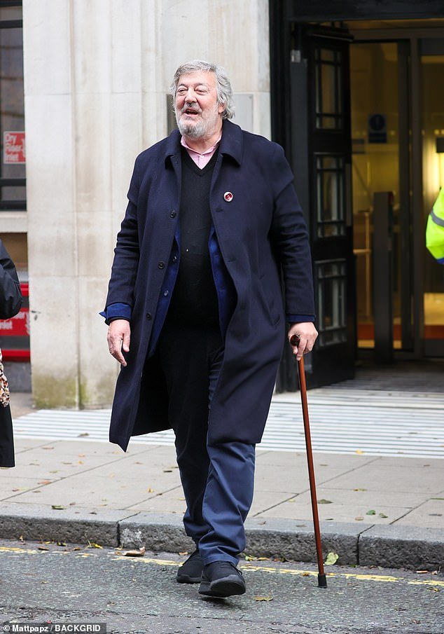 Stephen Fry Spotted With Walking Stick After Six-Week Recovery From Stage Fall