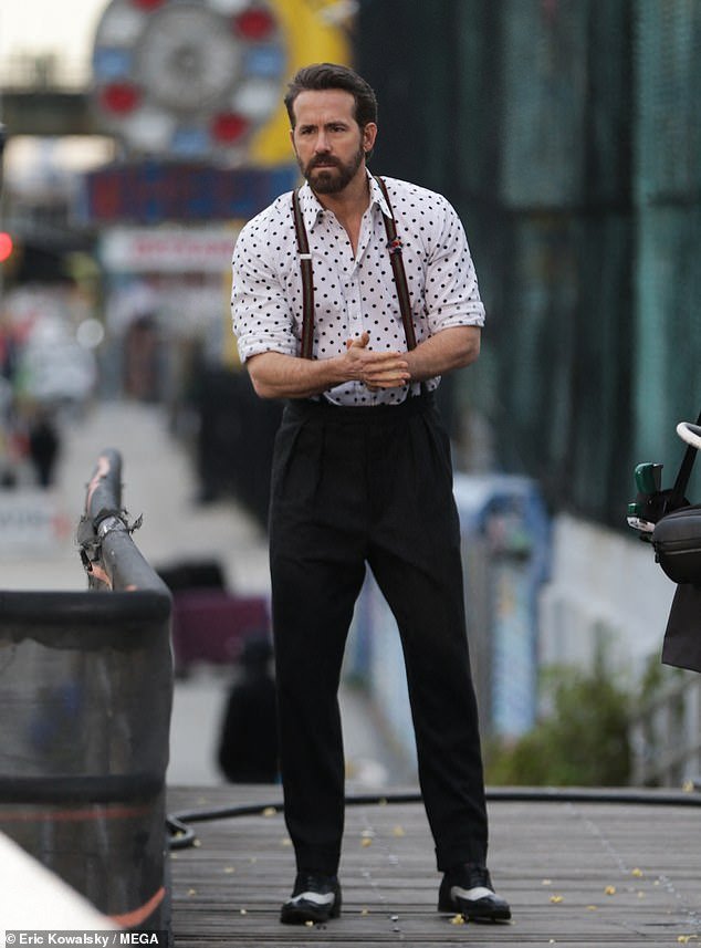 After SAG-AFTRA Strike Ends, Ryan Reynolds Returns to Filming Imaginary Friends on Coney Island, Sporting Dapper Suspenders