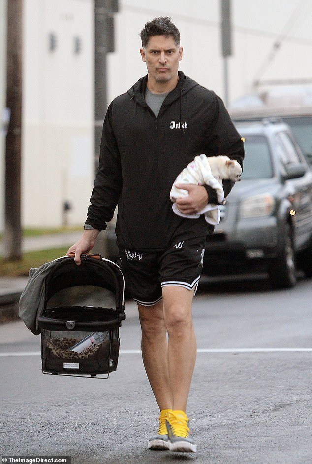 Joe Manganiello, Sofia Vergara’s former spouse, is lovingly caring for his dog as he holds pup Bubbles while out in LA.