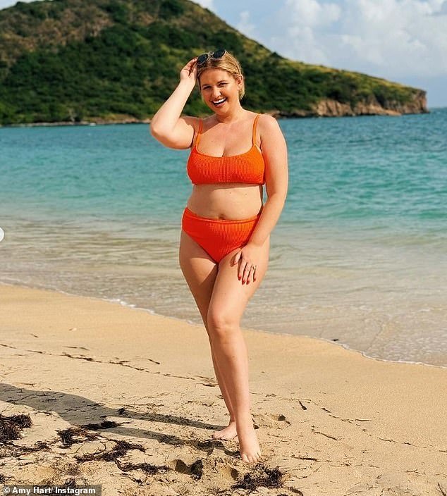 Eight Months after Giving Birth to Son Stanley, Amy Hart Poses in an Orange Bikini on the Beach During Family Trip to the Caribbean