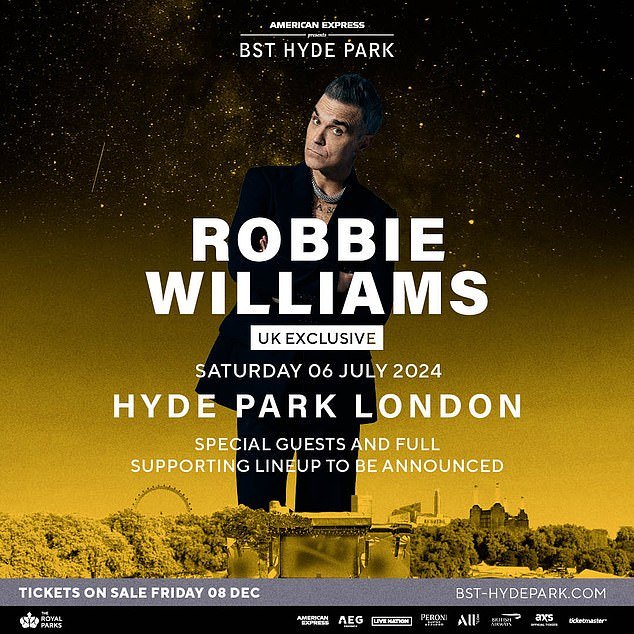 Robbie Williams Set to Headline BST Hyde Park in 2024, Returning to Iconic Festival After Five Years