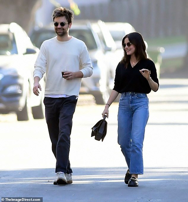 Lucy Hale sports a chic outfit while embracing actor Drew Tarver in Beverly Hills after lunch gathering