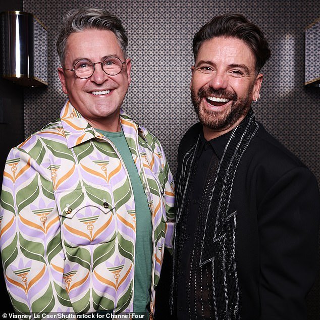 Gogglebox Celebrities Come Together for Season Finale Celebration, Featuring Stephen Lustig-Webb and Daniel, and Giles Wood and Mary Killen in Stylish Attire.