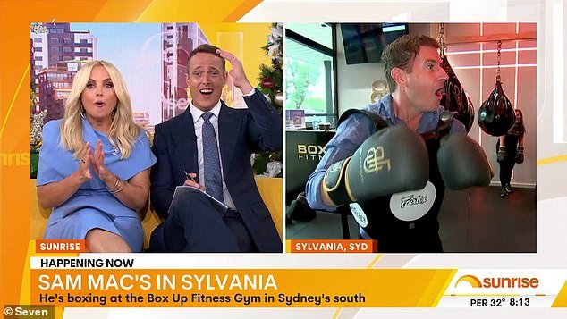 Sam Mac has an embarrassing mishap on Sunrise after accidentally knocking over a 00 light during live boxing demonstration