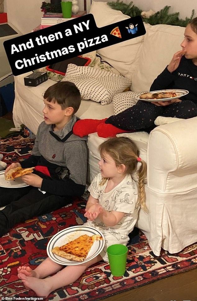 Ben Foden Takes Aoife, 11, and Tadhg, eight, out for Pizza in New York City with Youngest Sister Farrah, three, for Christmas