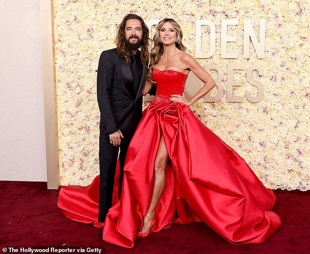 Heidi Klum, 50, Stuns in Strapless Red Gown at the Golden Globes 2024