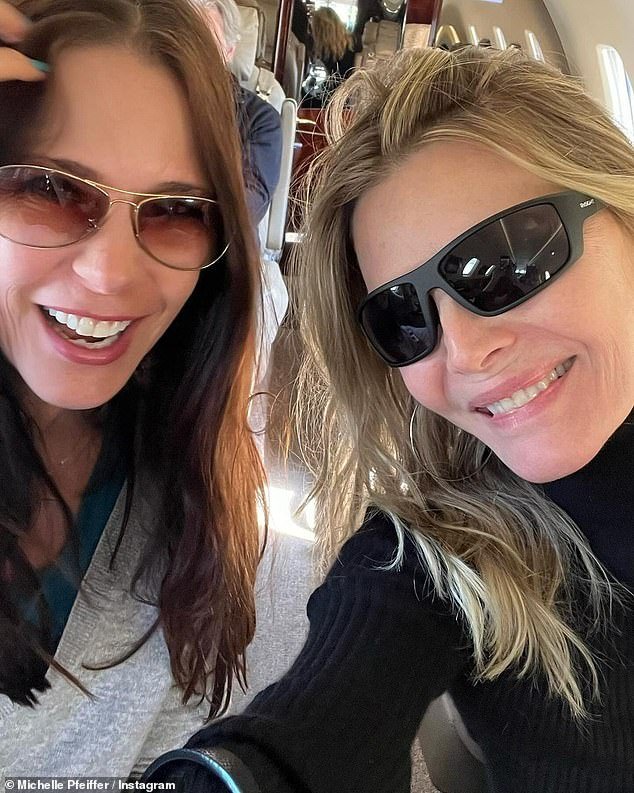 Michelle Pfeiffer, 65, and her sister Lori Ann Pfeiffer, 58, share a rare moment together on a private jet: ‘Sister getaway’