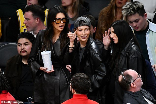 Kendall Jenner and Hailey Bieber Rock Matching Black Leather Jackets While Attending the Los Angeles Lakers Vs Oklahoma City Game