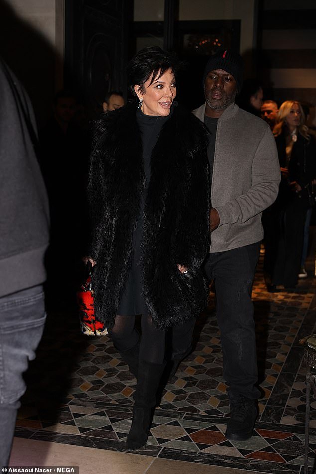 Kris Jenner, 68, looks fabulous in a cozy fur coat while enjoying a romantic dinner with boyfriend Corey Gamble, 43, in Paris