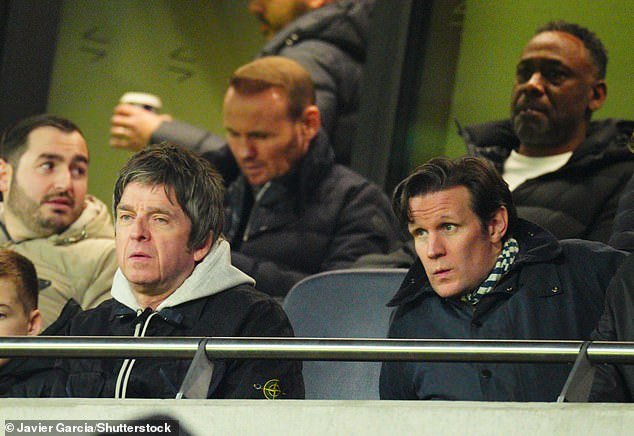 Noel Gallagher enthusiastically joins Matt Smith to watch Manchester City triumph over Tottenham Hotspur