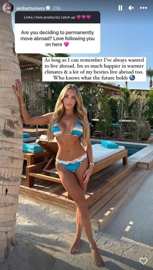 Amber Turner suggests possibility of leaving TOWIE after expressing desire to relocate abroad post-breakup with Dan Edgar: ‘I thrive in sunnier locations’