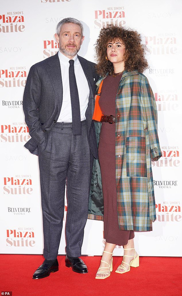 Actor Martin Freeman, 52, steps out with girlfriend Rachel Mariam, 30, at Plaza Suite opening