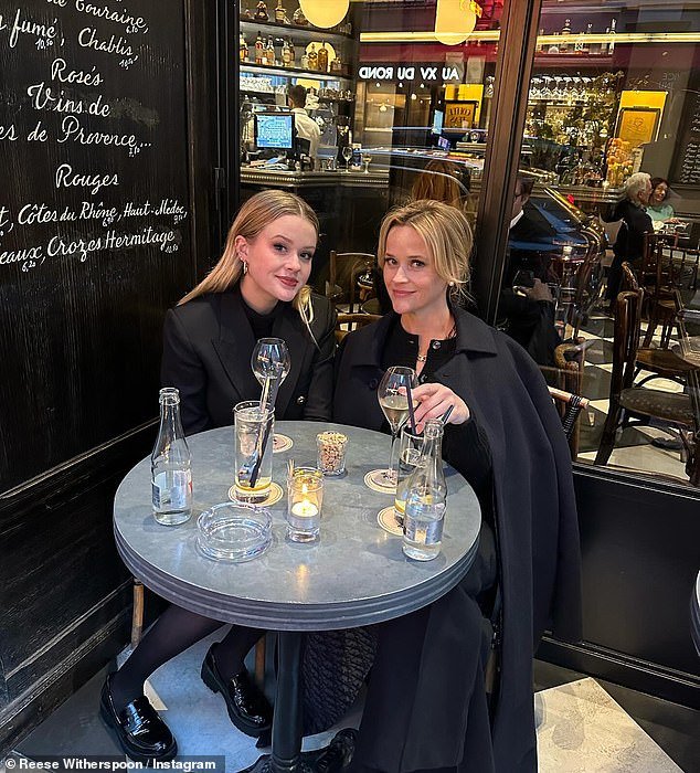 Reese Witherspoon and her daughter Ava Philippe appear to be twins as they enjoy white wine at a Paris bistro after PFW, despite their 23-year age difference