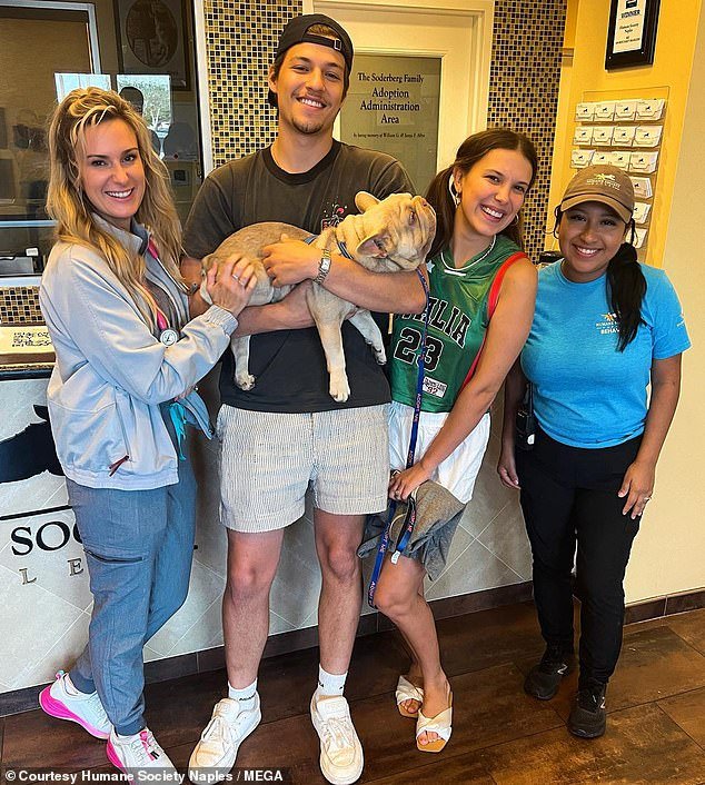 Millie Bobby Brown and Jake Bongiovi adopt a cute pup from a Florida animal shelter to foster