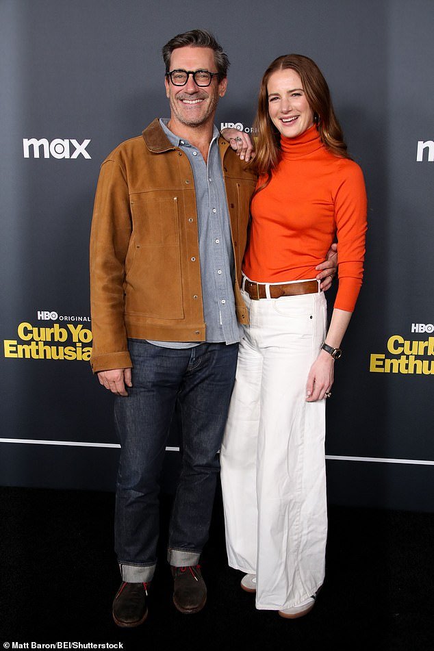 Jon Hamm and Anna Osceola show their support for Larry David as they headline star-studded HBO’s Curb Your Enthusiasm final season premiere in Los Angeles