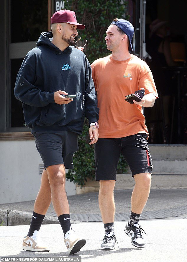 Nick Kyrgios Appears at Ease After Lunch Outing with Friend in Rozelle, Following Revelation of Plans to Begin Family with Girlfriend Costeen Hatzi.