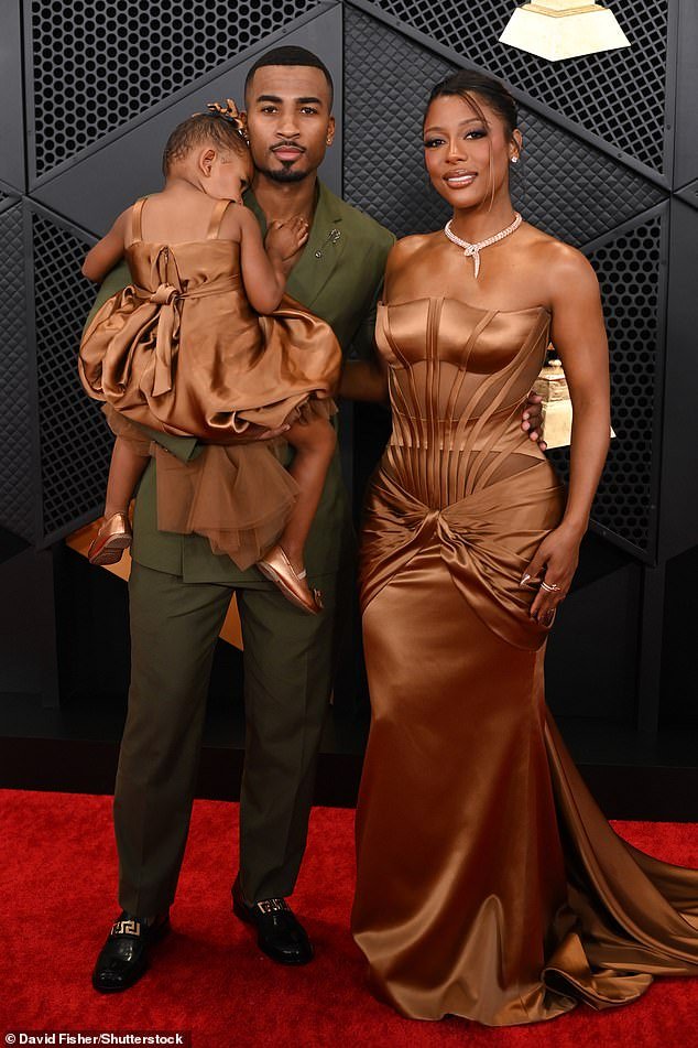 Victoria Monét and her two-year-old daughter, Hazel, coordinate their looks at the 2024 Grammy Awards following Hazel’s historic nomination as the youngest nominee.