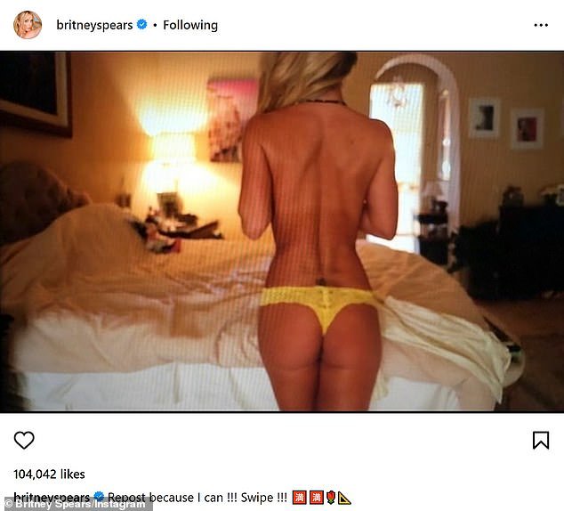 Britney Spears flaunts her figure in a throwback bedroom photo, modeling a cheeky yellow thong and going topless: ‘Why not?’