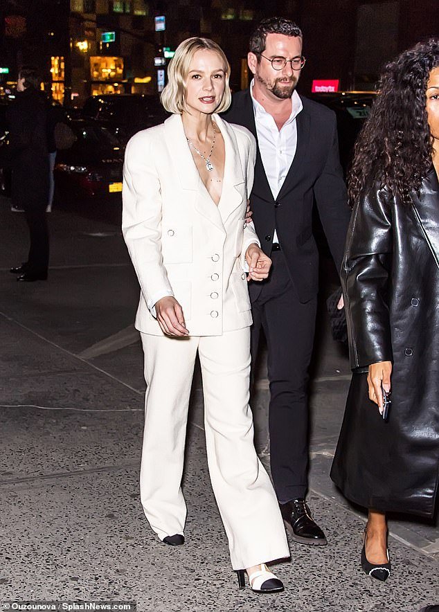 Carey Mulligan Stuns in Low-Cut White Blazer During Romantic Date Night with Husband Marcus Mumford Following Glamorous Chanel Event