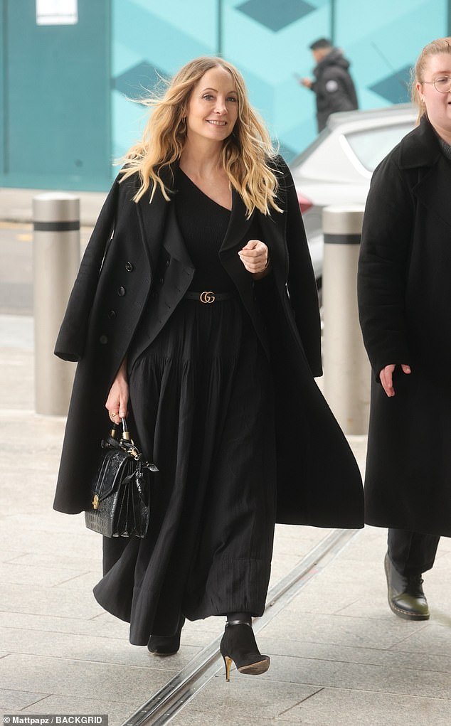 Joanne Froggatt makes a fashionable entrance at Virgin Studios following Downton Abbey’s return announcement