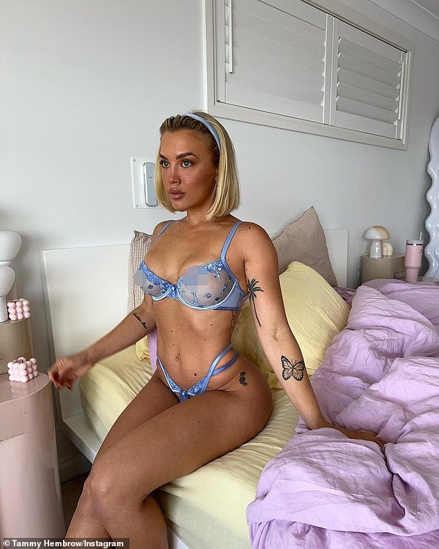 Fans criticize Tammy Hembrow for posing in revealing lace lingerie on a bed for risqué photos: ‘This is not elegant’