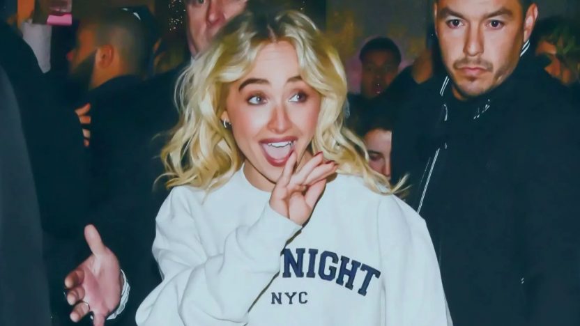 Sabrina Carpenter Stuns in Oversized Sweatshirt and Tights in NYC